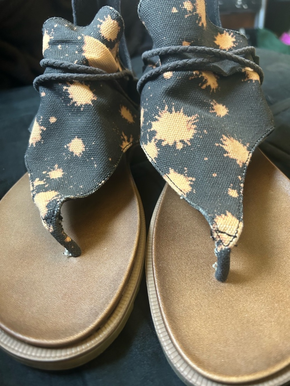 Very G Angelika Women's Sparta Sandal Size 10 Black canvas tyedye shoes new wtag
